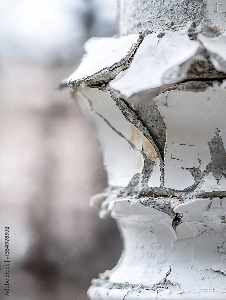Poster Detailed view of cracked plaster on an architectural feature revealing age and decay over time : Generative AI