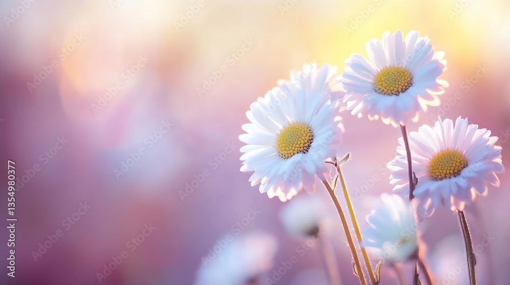 Poster beautiful spring daisies blooming in soft sunlight creating a serene and peaceful garden scene : gen
