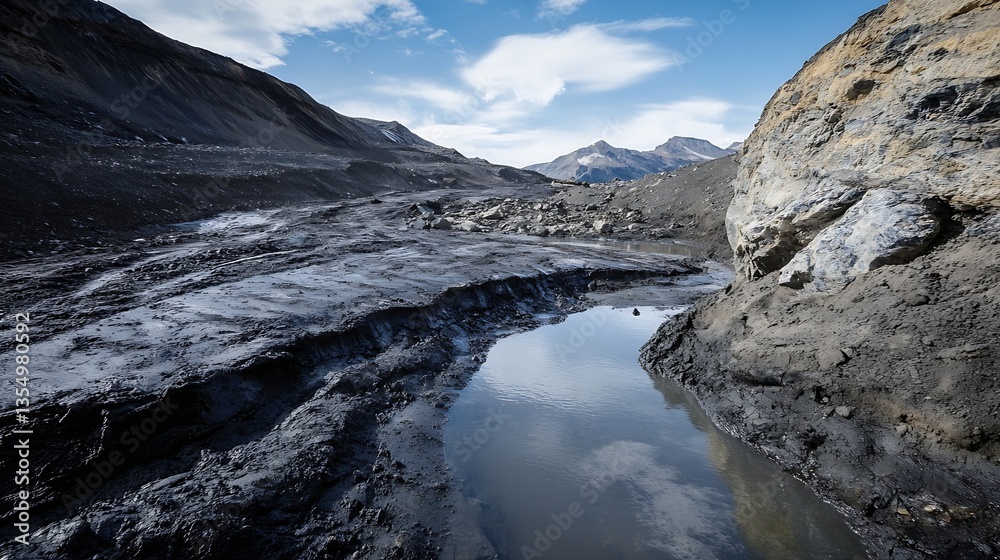 Aufkleber breathtaking view of rugged terrain with still water and majestic mountains in the distance : genera