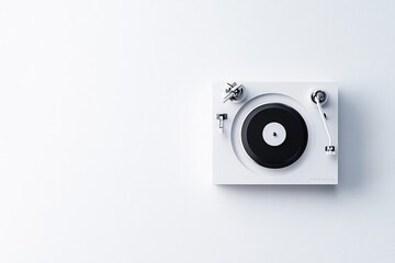 Modern, minimalist record player, top view