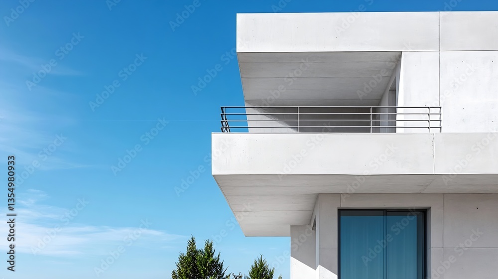 Poster Modern minimalist architecture featuring a concrete building against a clear blue sky : Generative AI