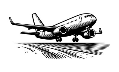 airplane landing black vector dynamic sketch
