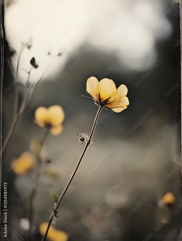Aufkleber beautiful close up of a delicate yellow flower standing tall in a serene natural setting : generativ