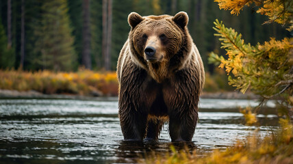 Obraz premium brown bear standingon the ground ai