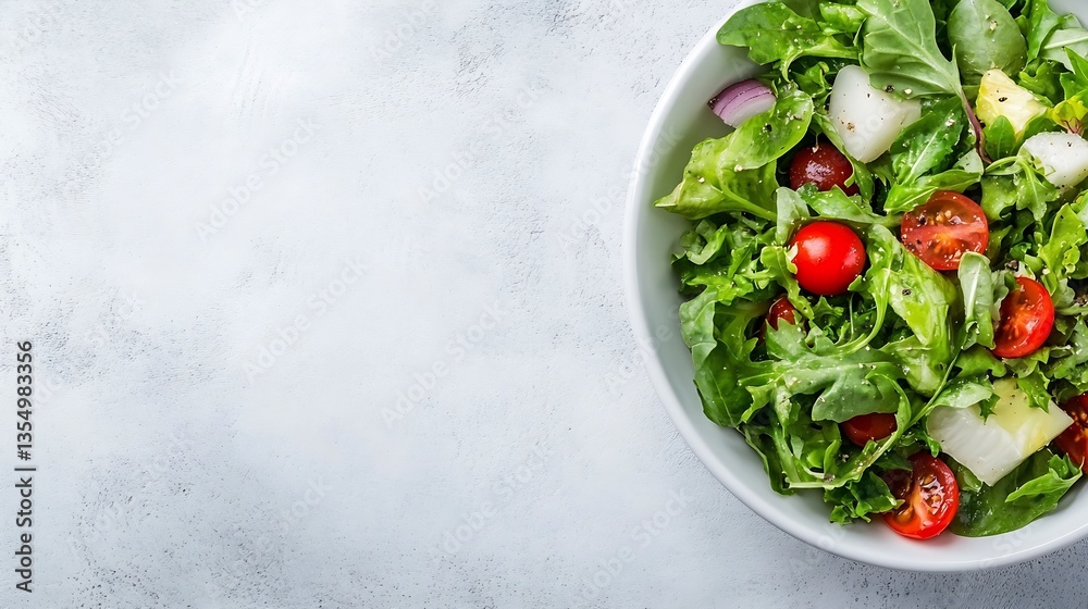 Aufkleber fresh and colorful salad in a white bowl on a light textured surface representing healthy eating : g