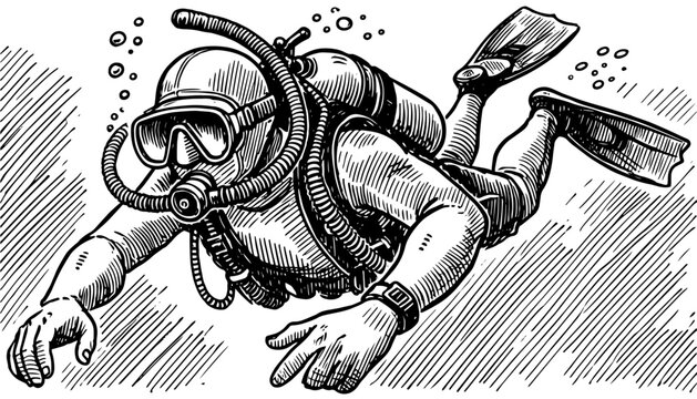 diver underwater black vector silhouette