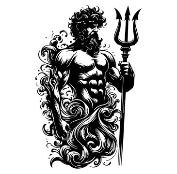 recommend clip art: poseidon greek god black vector engraving