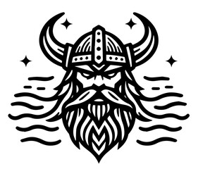 viking head black vector engraving