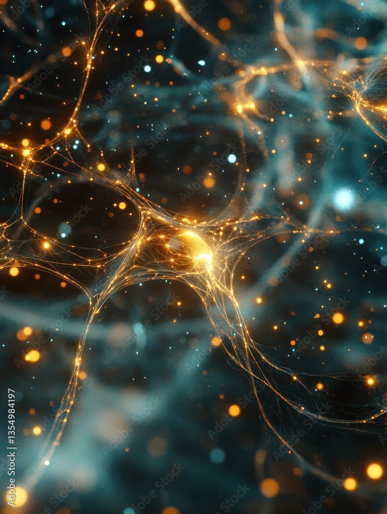 Poster A 3D plexus network with glowing lines and nodes connecting in a complex web, representing the digital world and AIgenerated data.