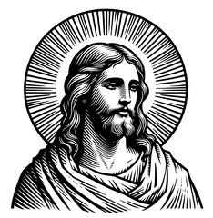 jesus portrait black vector engraving