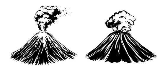 volcano eruption with smoke and lava black vector sketch © Mago