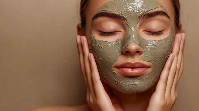 young woman with mud mask on her face
