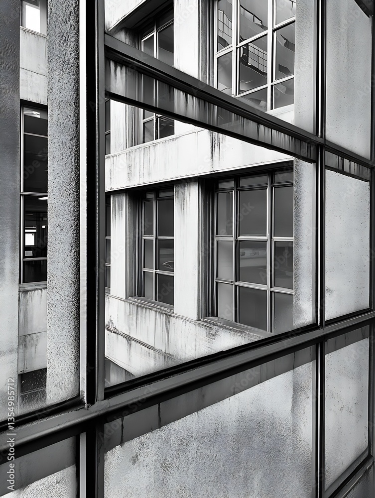 Leinwandbilder Abstract architectural shot capturing reflections and lines of urban spaces in monochrome : Generative AI