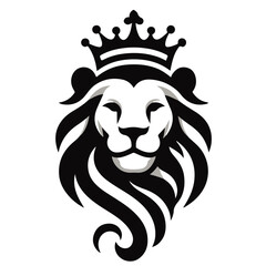 lion head with crown black vector sketch