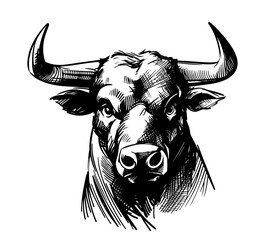 bull head close up black vector sketch
