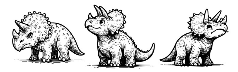 cute triceratops dinosaurs black vector sketch © Mago