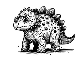 cute spiked dinosaur black vector sketch