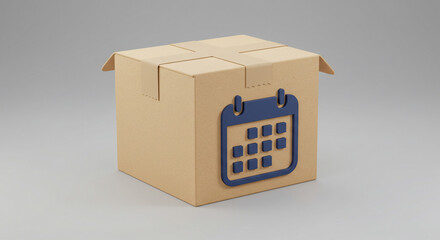 Scheduled Delivery: A cardboard box marked with a calendar icon symbolizing timely package arrival, promising efficient and reliable shipping.