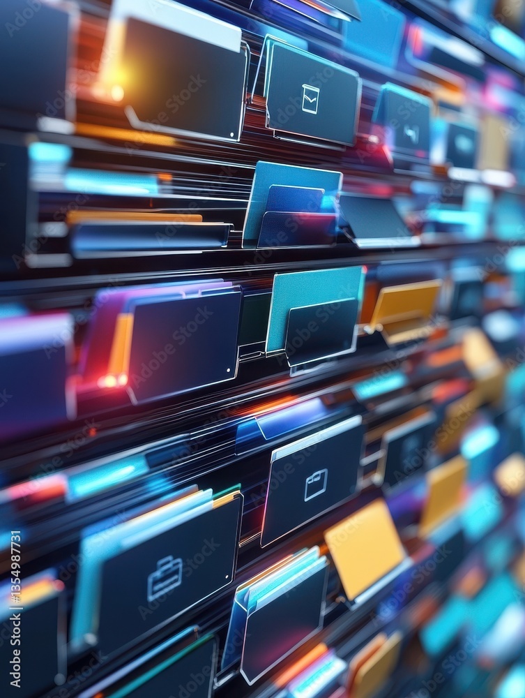 Poster organized digital filing system with virtual screen icons and online database for efficient archivin