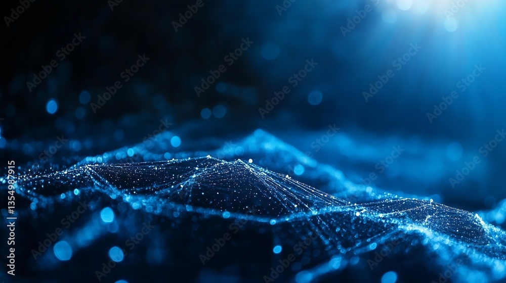 Poster stunning abstract close up of a blue digital landscape filled with sparkling particles and light eff
