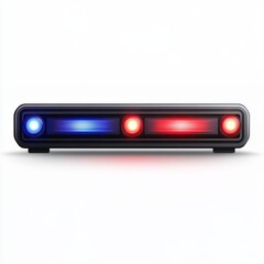 Obraz premium Vector graphic of a police light bar flasher, rectangular design with red and blue lights, metallic gray base, smooth clean lines, isolated on a blank background, professional style.