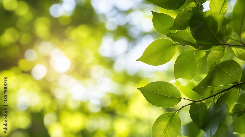 Aufkleber beautiful sunlight filtering through fresh green leaves creating a serene nature background : genera