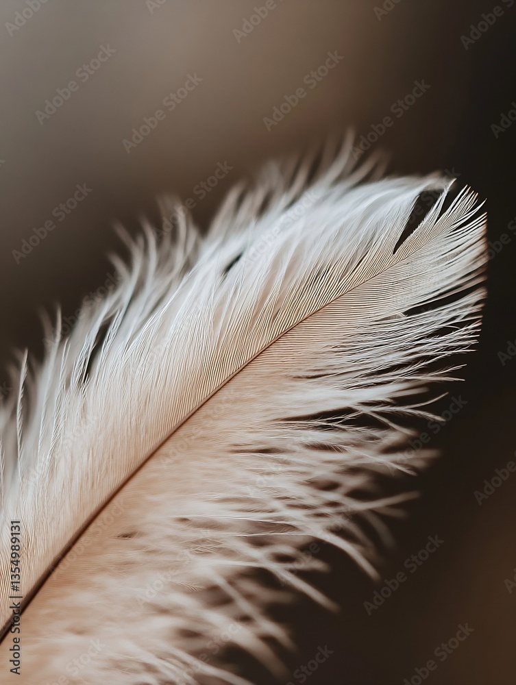 Poster Detailed closeup of a soft white feather against a blurred background showcasing its delicate texture : Generative AI