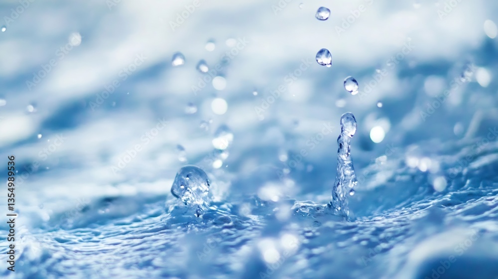 Aufkleber close up view of water droplets splashing in a serene blue water background showcasing liquid motion