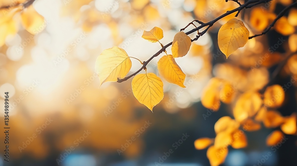 Poster Golden autumn leaves illuminated by sunlight creating a warm and inviting autumn scene : Generative AI