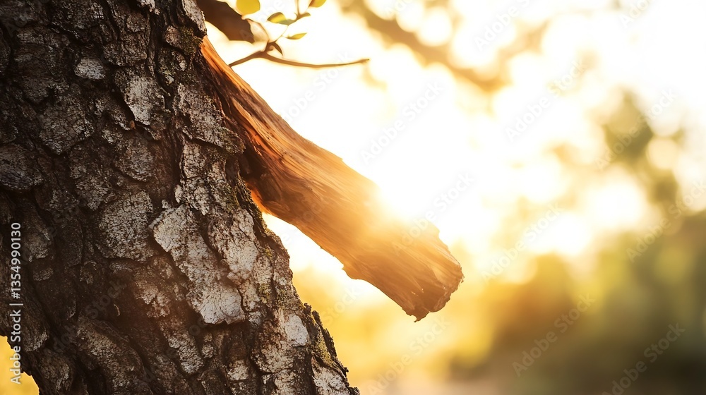 Fototapete Closeup of tree bark illuminated by soft sunlight creating a warm and inviting atmosphere : Generative AI
