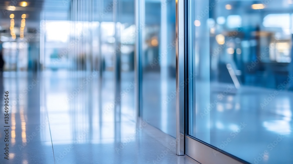 Poster modern and stylish glass entrance of a building with a polished floor reflecting light : generative 