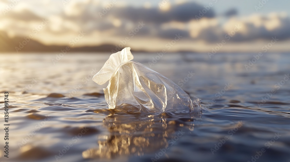 Aufkleber plastic waste floating on water highlighting environmental pollution and the impact on marine life :