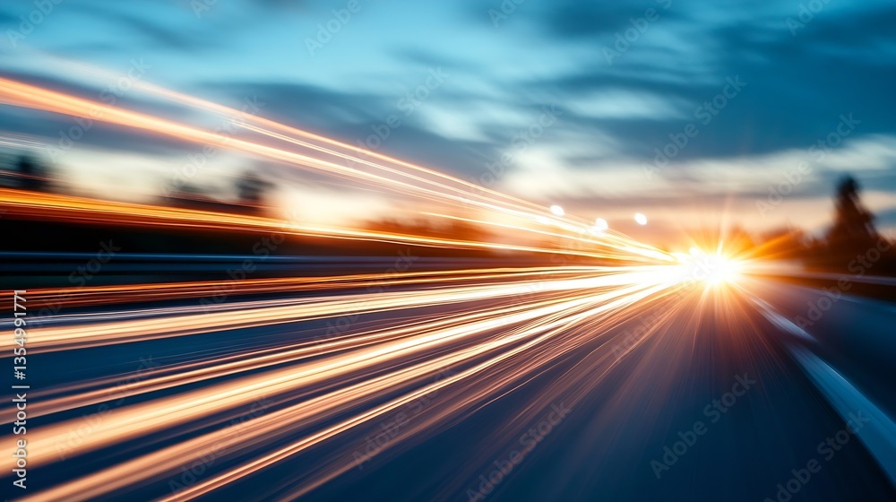 Aufkleber Dynamic motion blur of headlights on a highway creating a sense of speed : Generative AI