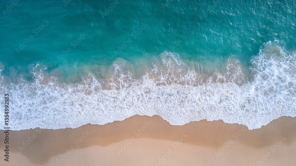 Aufkleber stunning aerial view of gentle ocean waves crashing upon the serene sandy beach shoreline : generati
