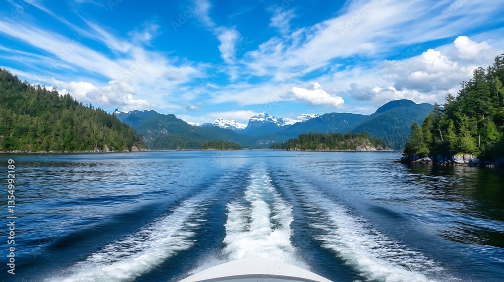 Aufkleber breathtaking view of a serene waterfront with lush mountains and cloudfilled sky : generative ai