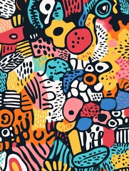 colorful hand drawn doodle pattern for kids background design. decoration. cute abstract shapes