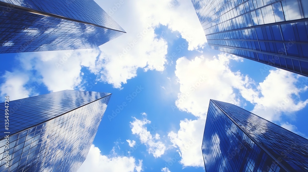 Poster Stunning View of Skyscrapers Reaching for the Sky with Dramatic Cloud Patterns Above : Generative AI