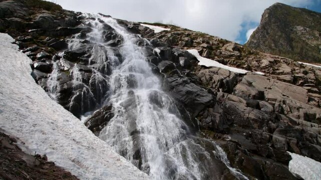Russia, Krasnaya Polyana, Rosa Khutor, waterfall closeup