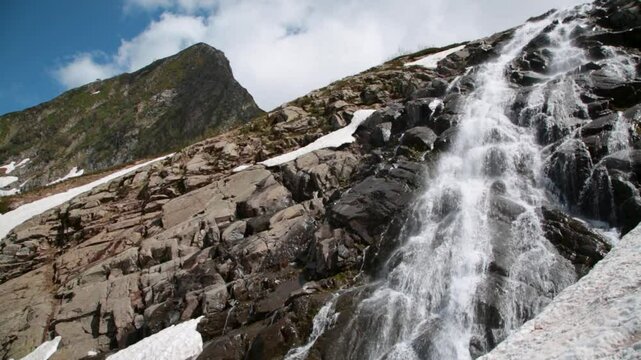 Russia, Krasnaya Polyana, Rosa Khutor, waterfall closeup
