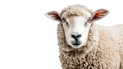 Close-up sheep portrait against white background.  Possible use Stock photo