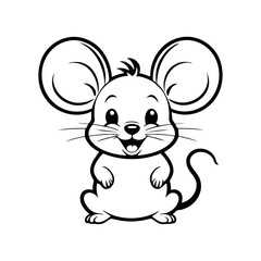 A black and white vector silhouette of a baby mouse with a sweet smile, sitting in a relaxed pose on a white background