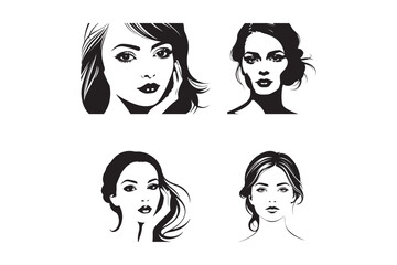 Female Face Silhouette Vector Set Stylish Woman Portrait Illustration  