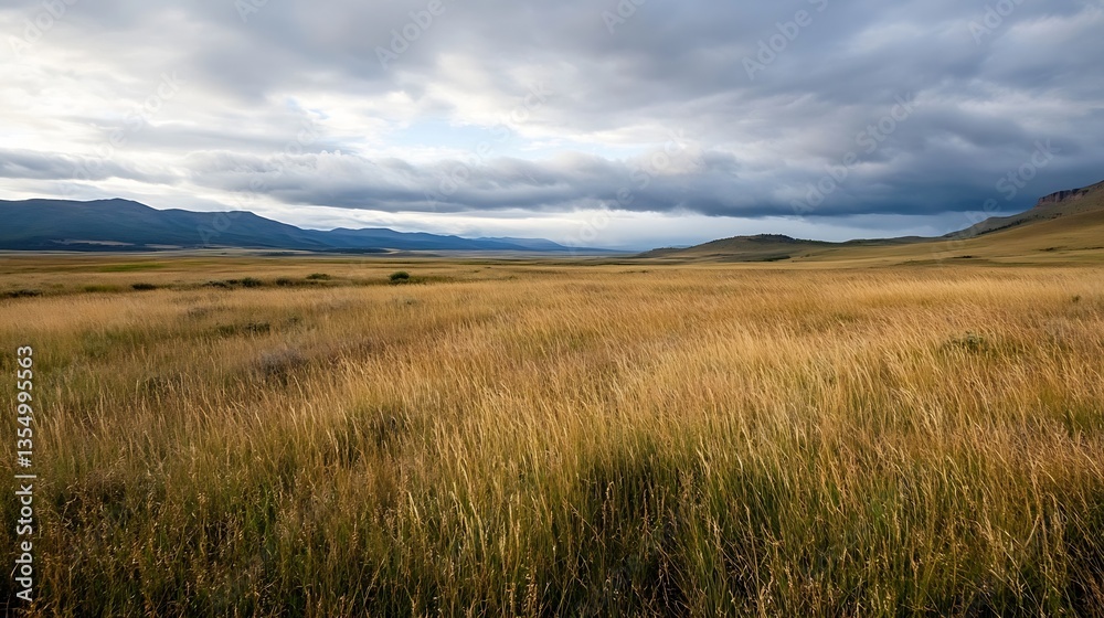 Poster Vast Open Landscape with Rolling Hills and Dramatic Cloudy Sky in a Natural Setting : Generative AI