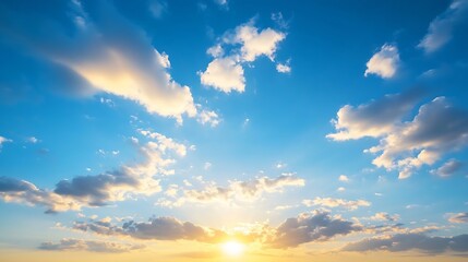Fototapeta premium Golden Sunrise over a Clear Blue Sky with Soft Clouds Perfect for Landscape Photography : Generative AI