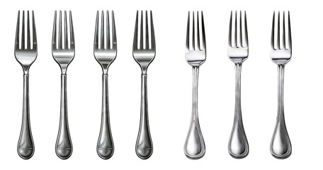 Fototapeta premium Three Sets of Forks in a Row with Elegant Silver Design, PNG bundle collection, Isolated on Transparent Background