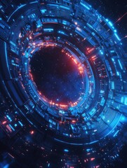 Obraz premium Neon cosmic portal with advanced tech circuitry in deep space