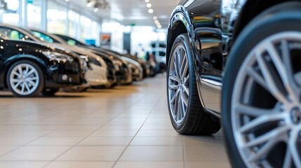 Showcasing a range of luxury vehicles lined up in a modern car showroom : Generative AI