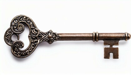 Antique Medieval Iron Key – Engraved Metal, Aged Oxidation, Heavy Rustic Design, Mysterious Skeleton Key, Historical Artifact, Isolated PNG