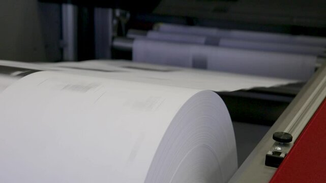 Printing mechanism. Large paper roll close-up