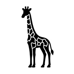 Obraz premium black and white illustration of giraffe silhouette, simple graphic design, minimalist animal art, high contrast, clean lines, stylized African wildlife, vector-style image, iconic safari animal.